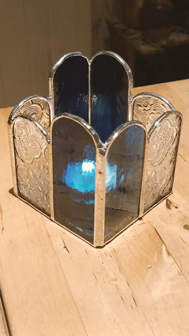 Photophore Bleu paon et transparent 
