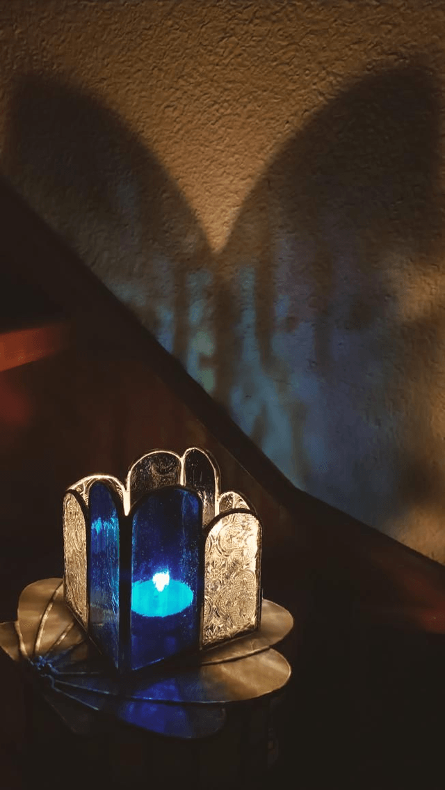 Photophore Bleu paon et transparent 