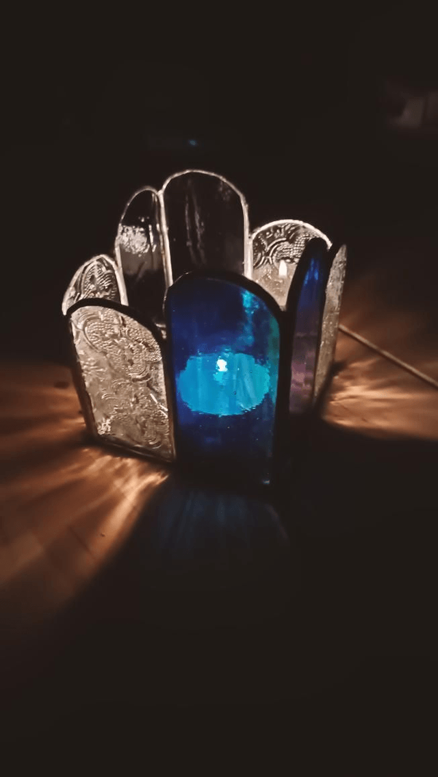 Photophore Bleu paon et transparent 